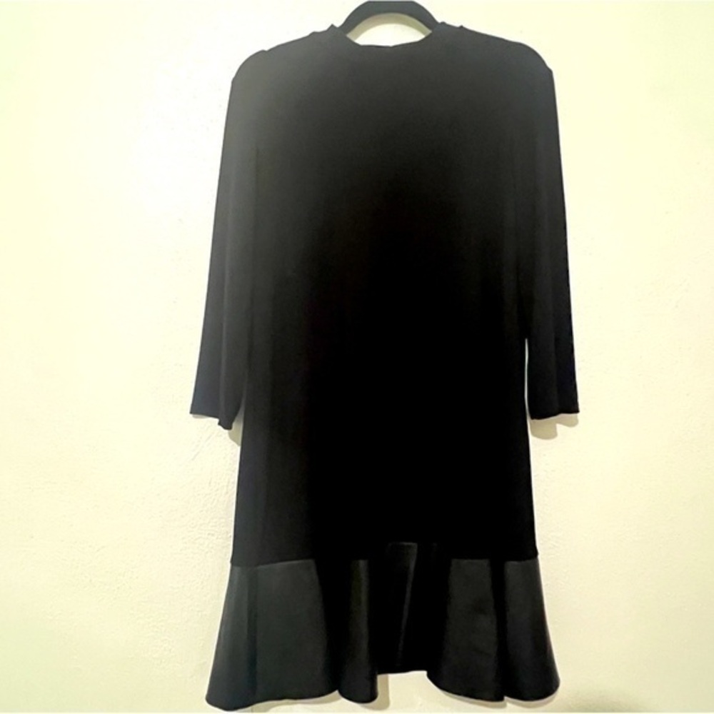Tiana B. black long-sleeved dress w/ 6 1/2” faux leather hemline trim. Sz 8 EUC.